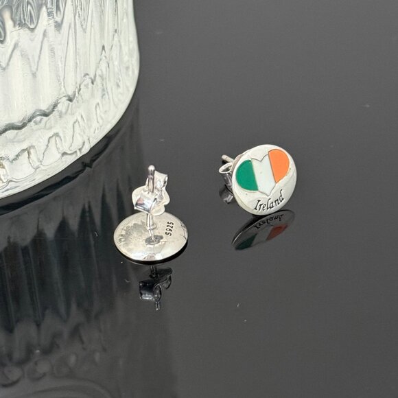 Ireland Heart Flag Earrings S925 Sterling Silver Handmade Ear Stud - Picture 3 of 3